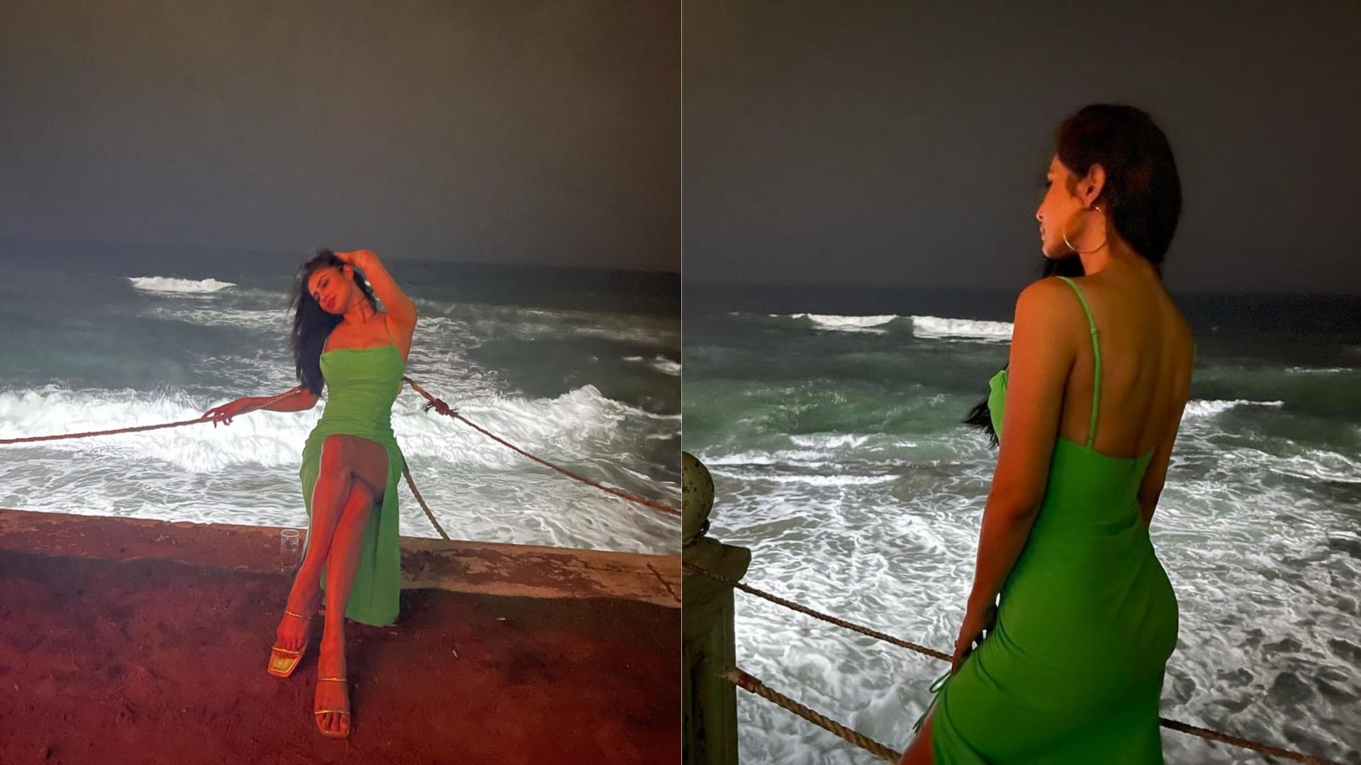 Mouni Roy shared her green coloured dress photos from her Srilankan work tour