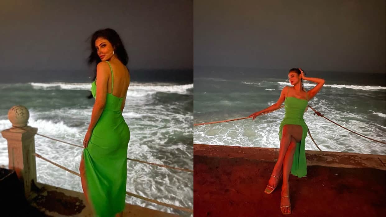 Mouni Roy shared her green coloured dress photos from her Srilankan work tour