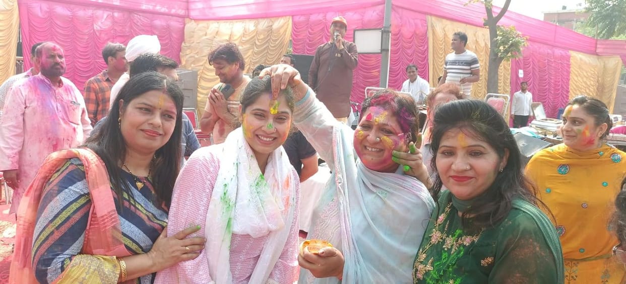 Blown Abir-Gulal, the face became red with colors