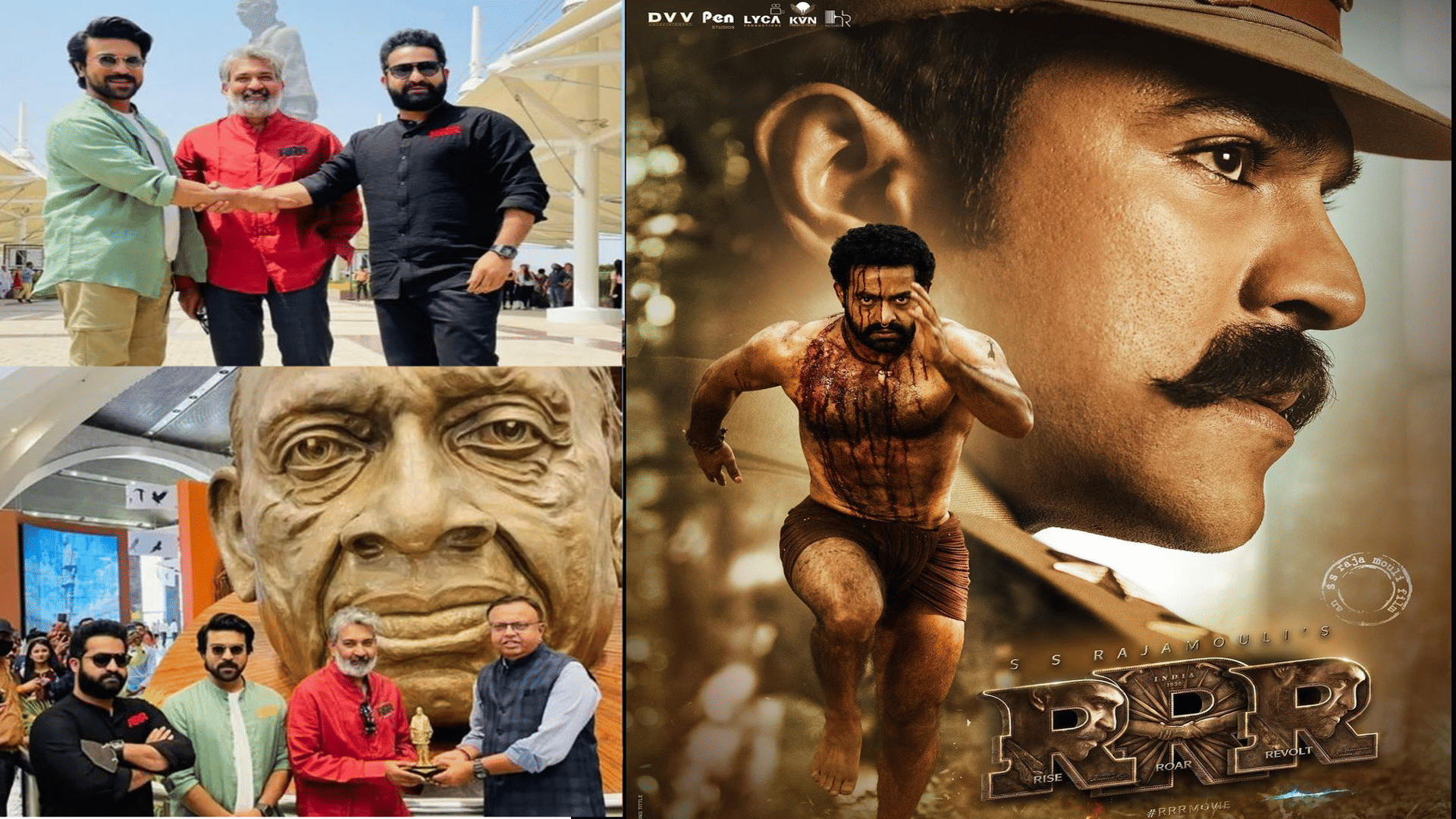 SS Rajamouli Ramcharan and Jr NTR reach Gujarat RRR becomes the first film to make their presence front of Statue of Unity