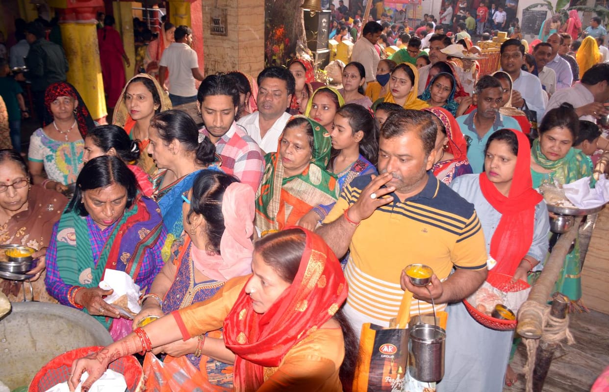 Devotees gathered at Badi Mata temple for worship