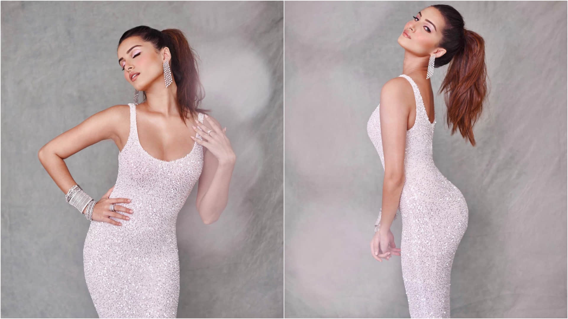 tara sutaria in extremely tight fitting shimmery white gown in latest pic