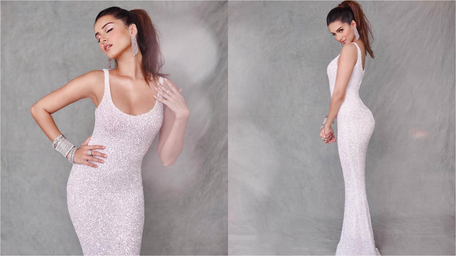 tara sutaria in extremely tight fitting shimmery white gown in latest pic