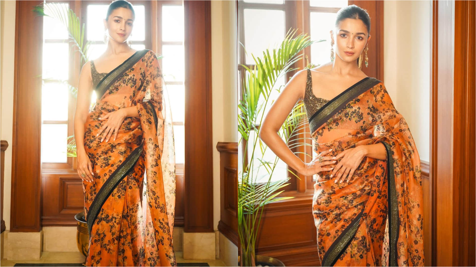 alia bhatt wore floral print saree from sabyasachi collection for movie rrr promotions worth 69k