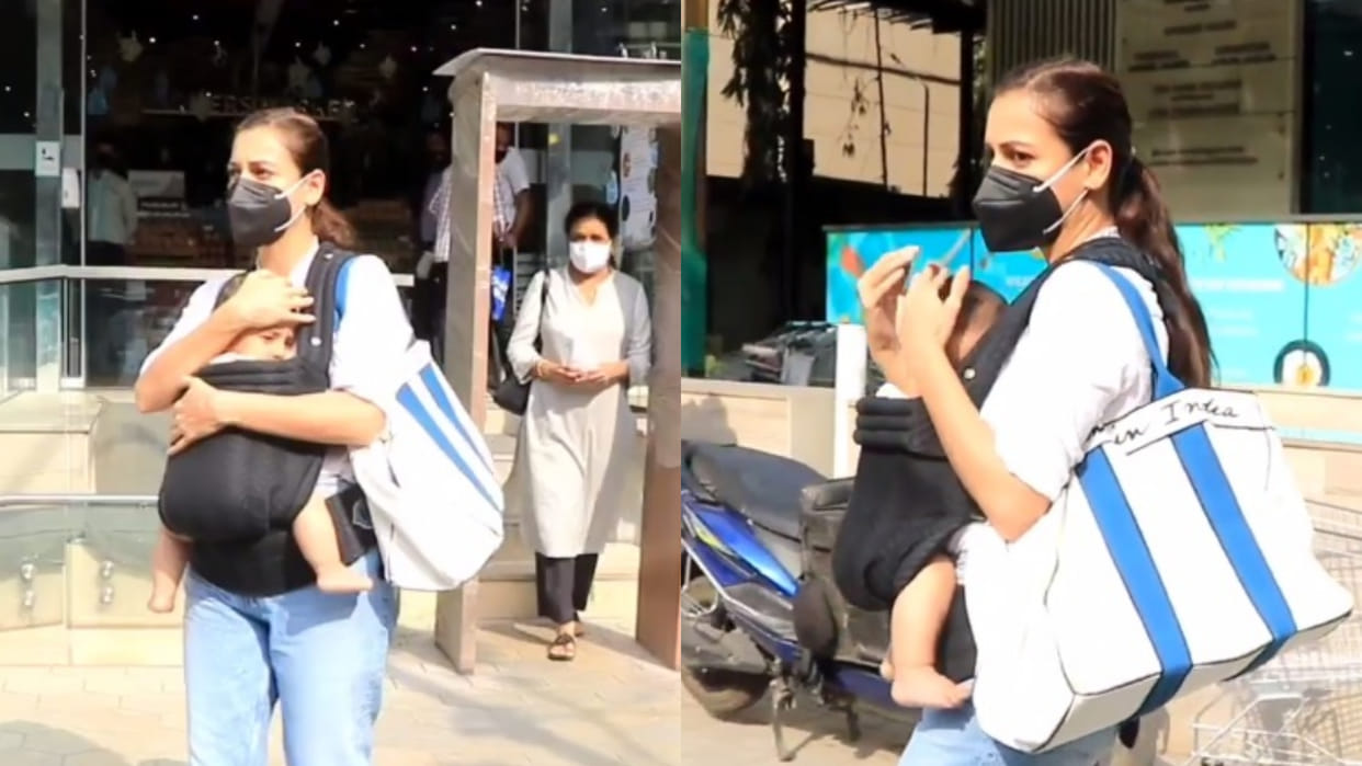 Dia Mirza Spotted with her son Avyaan and hide his face so that paparazzi can not clicks his pictures