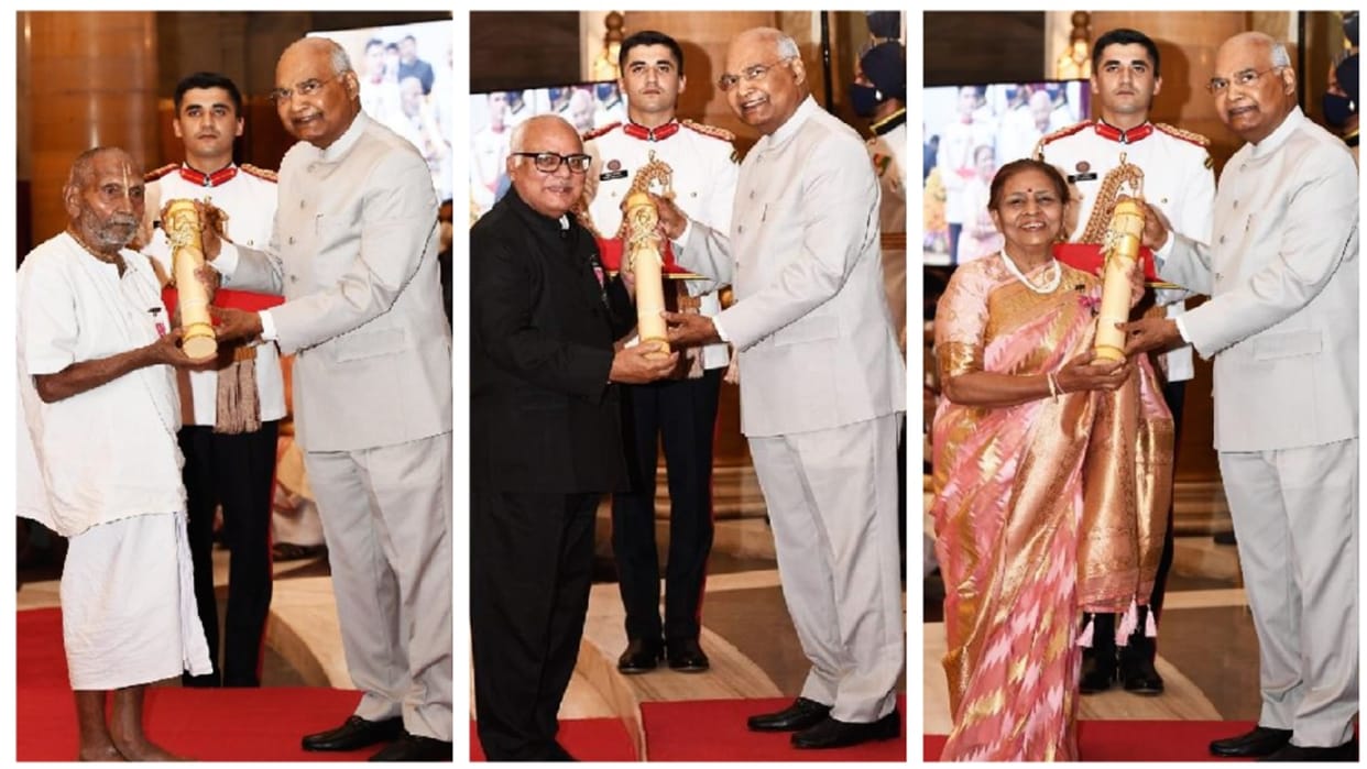 Swami Sivananda and Ajita shrivastava Received Padma Shri Award From President Ram Nath Kovind