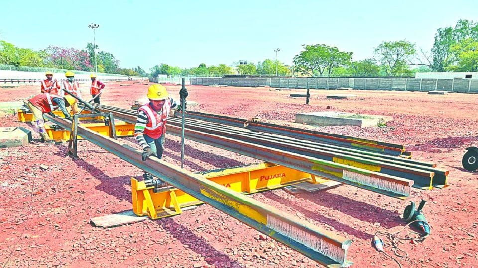 Track laying work started in the Agra Metro depot