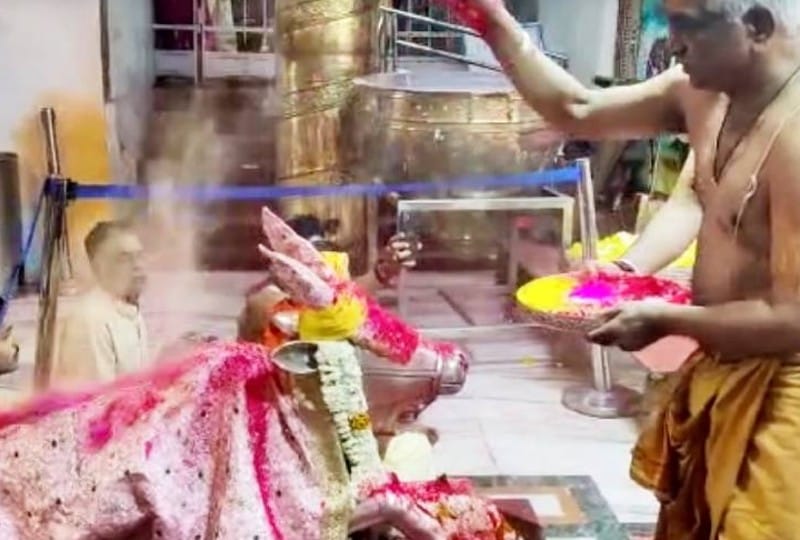 Ujjain: First of all, Money Rangpanchami in the courtyard of Mahakal, the color of Tesu flowers offered to Mahakal, devotees drenched in colors