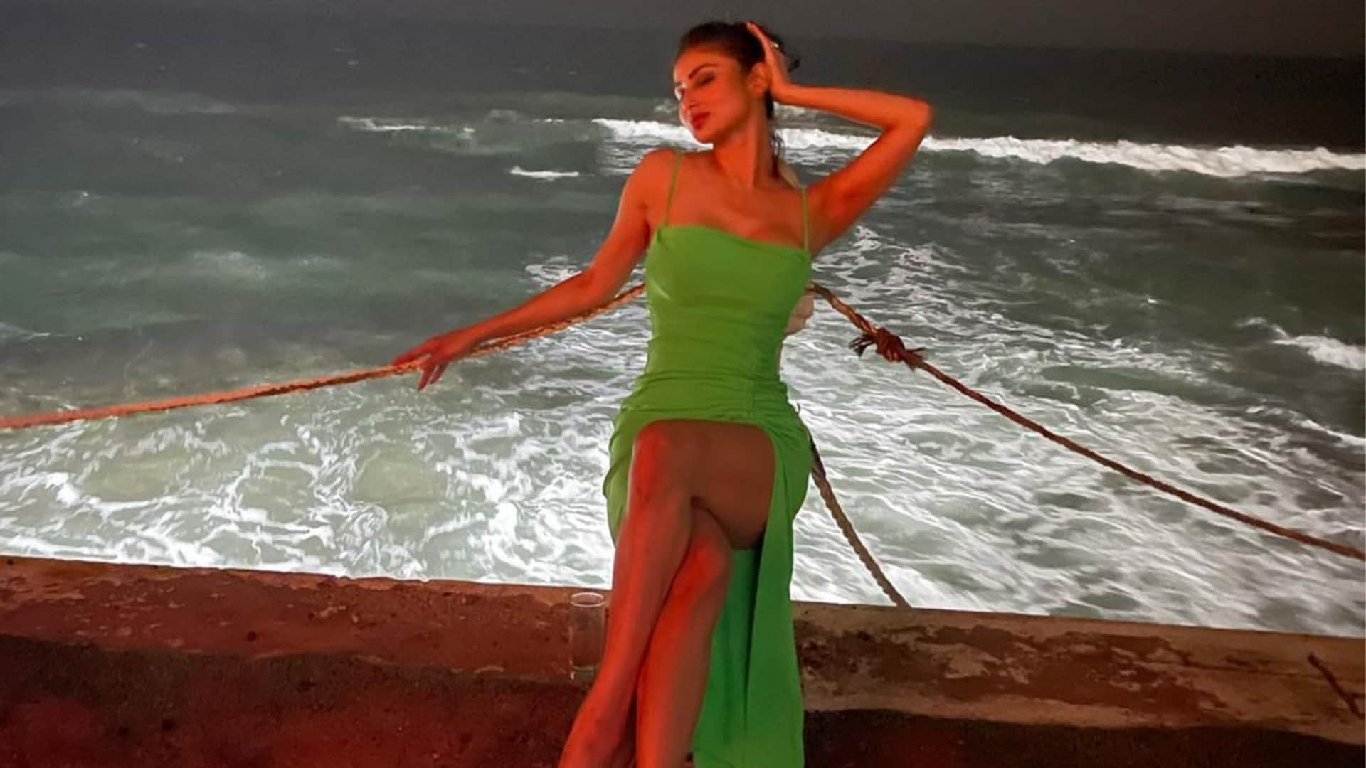 fashion faceoff shanaya kapoor mouni roy wears green thigh high slit dress look sizzling