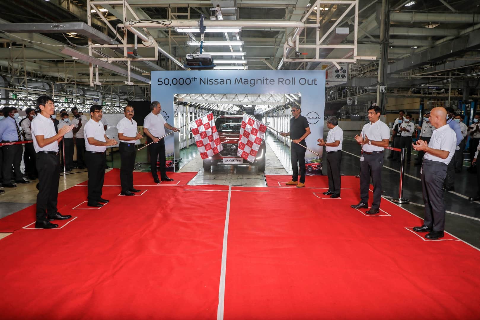 Nissan Magnite Production News Nissan India rolls out 50000th unit of Magnite sub-compact SUV from its Renault Nissan Automotive India Pvt Ltd RNAIPL plant in Chennai