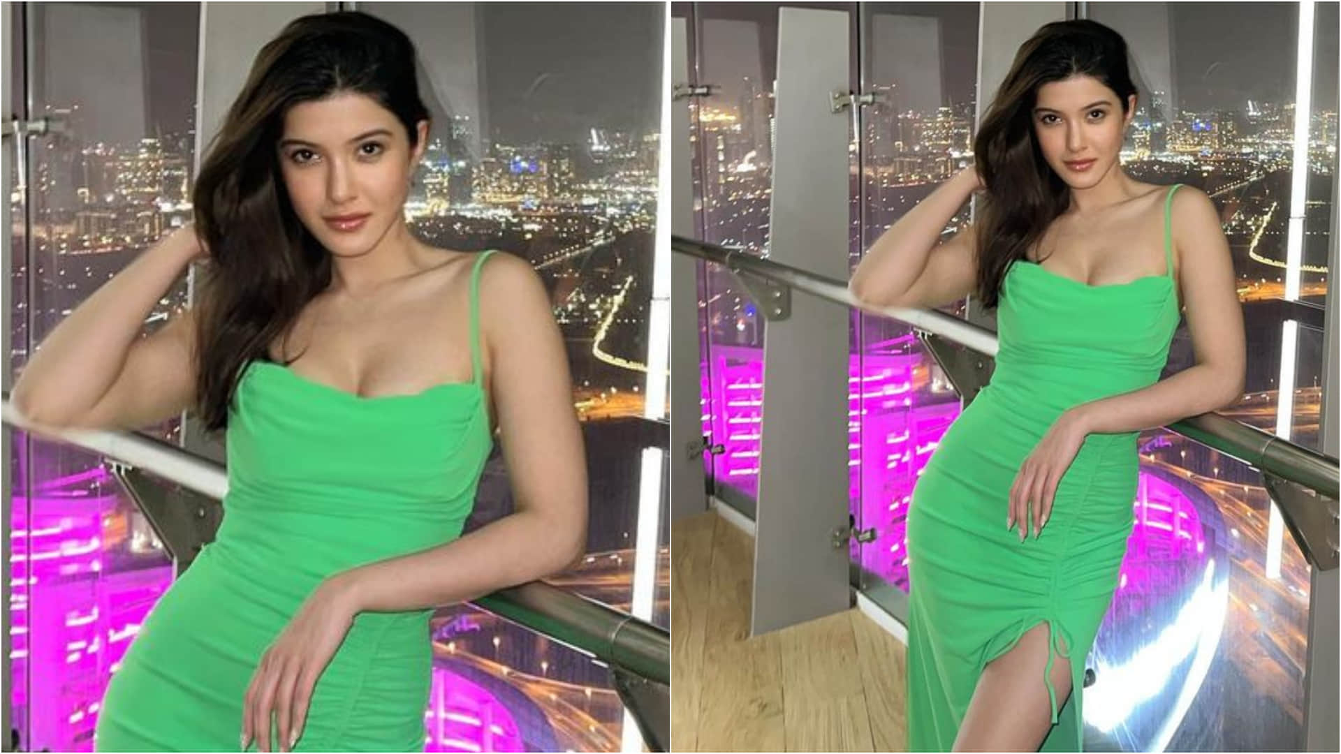 fashion faceoff shanaya kapoor mouni roy wears green thigh high slit dress look sizzling