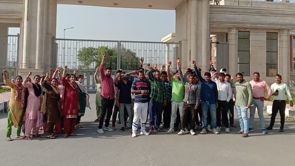82 employees of outsourcing were fired from Dr BR Ambedkar Law University in Sonipat of Haryana