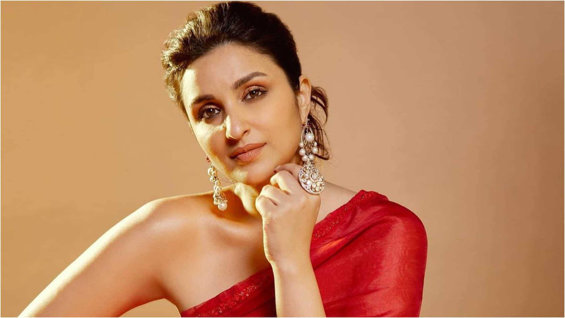 parineeti chopra in red hot strapless gown fans get confused ask where is blouse