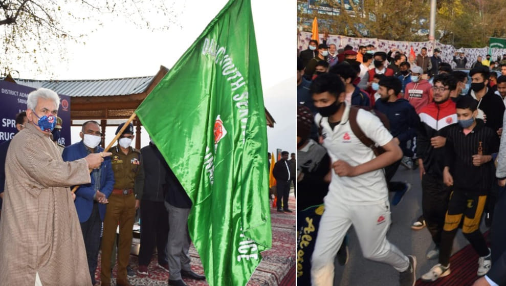 Lt Governor manoj sinha flags off Spring Run for Drug Free Srinagar at Dal Lake