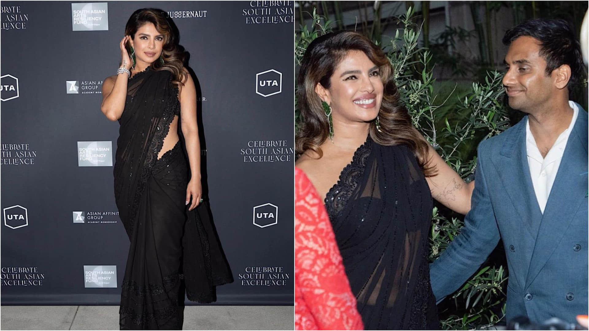 priyanka chopra hot look in black saree for pre oscar event wearing bracelet worth 20 lakh