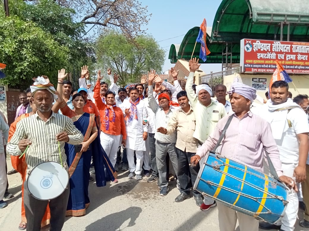 yogi cabinet Celebration in varanasi after Ashish Patel became minister Apna Dal S workers took out procession and distributed sweets