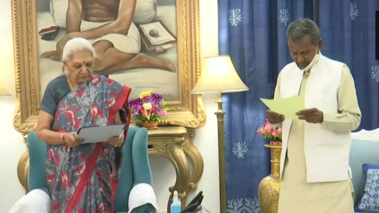 Uttar Pradesh Governor Anandiben Patel administered oath to Ramapati Shastri as protem Speaker of UP Legislative Assembly