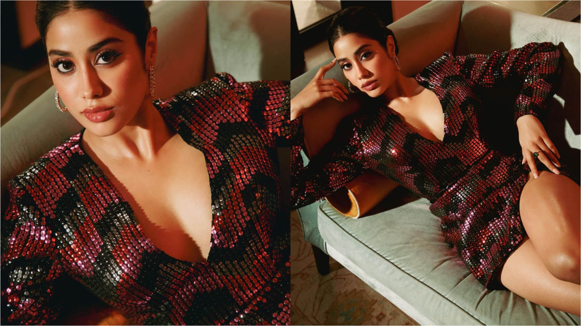 janhvi kapoor create oomph in red and black short dress attend manish malhotra show in lakme fashion week