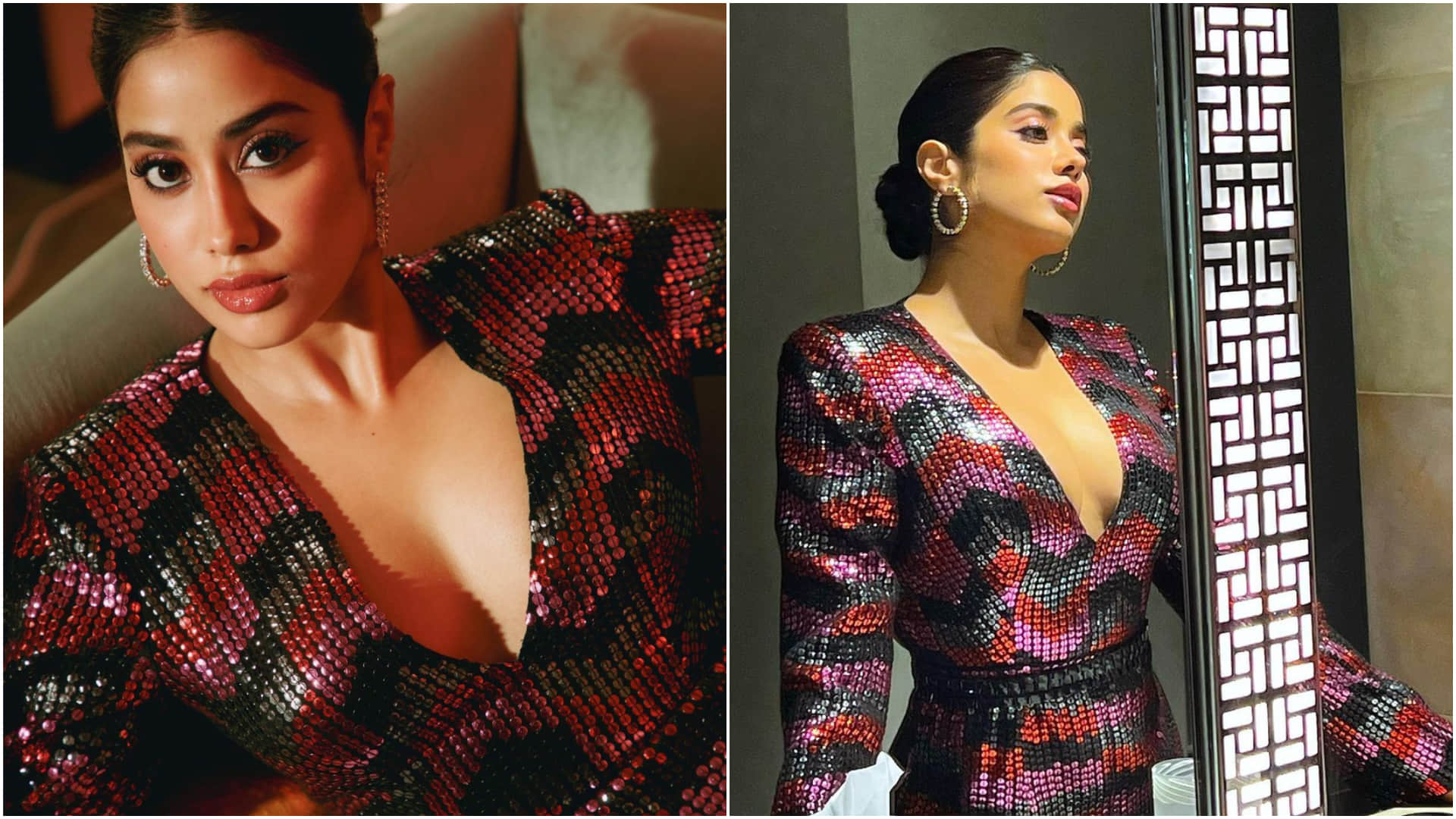 janhvi kapoor create oomph in red and black short dress attend manish malhotra show in lakme fashion week