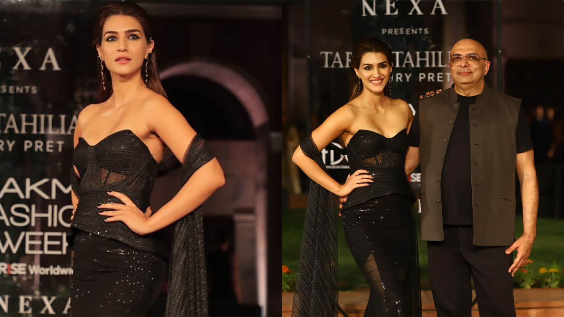 kriti sanon wearing sheer black skirt with strapless top show stopper in lakme fashion week