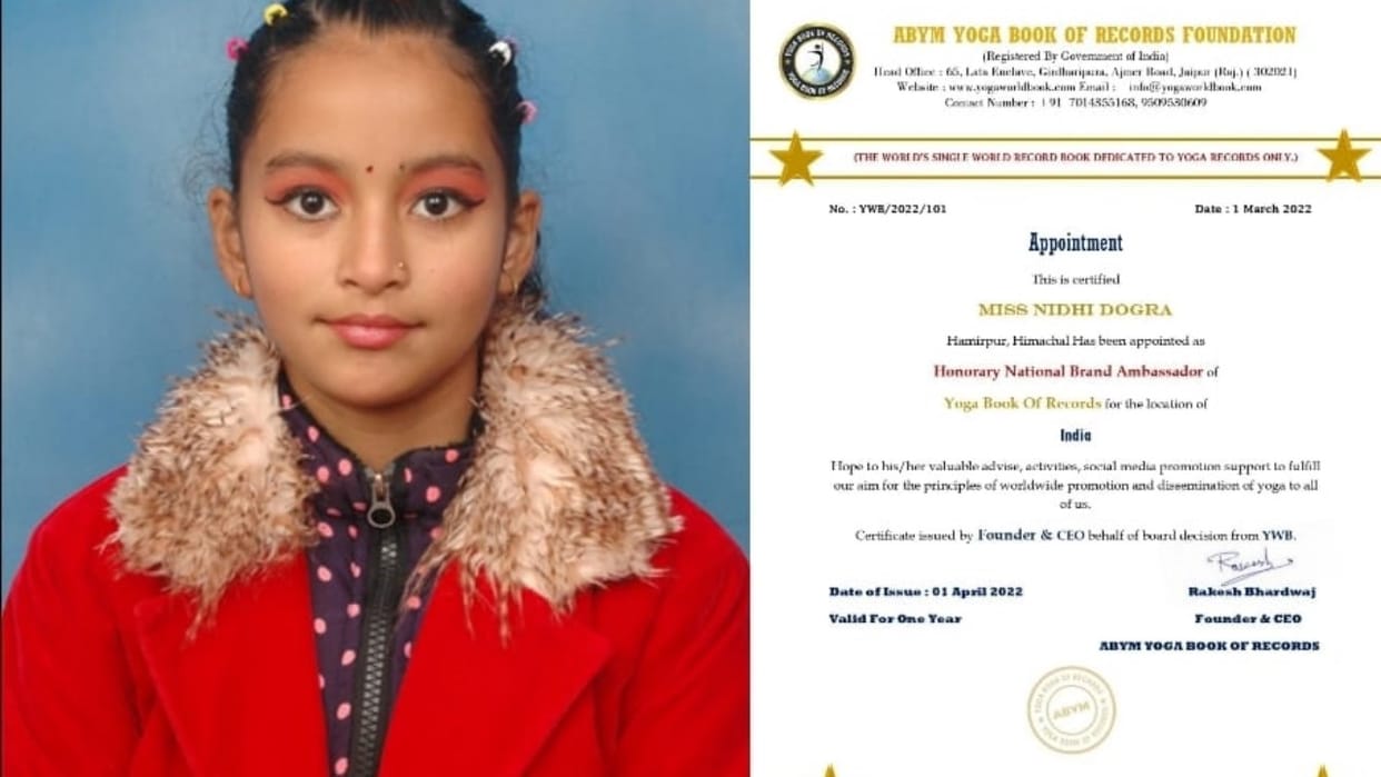 Nidhi Dogra national brand ambassador of abym yoga book of records