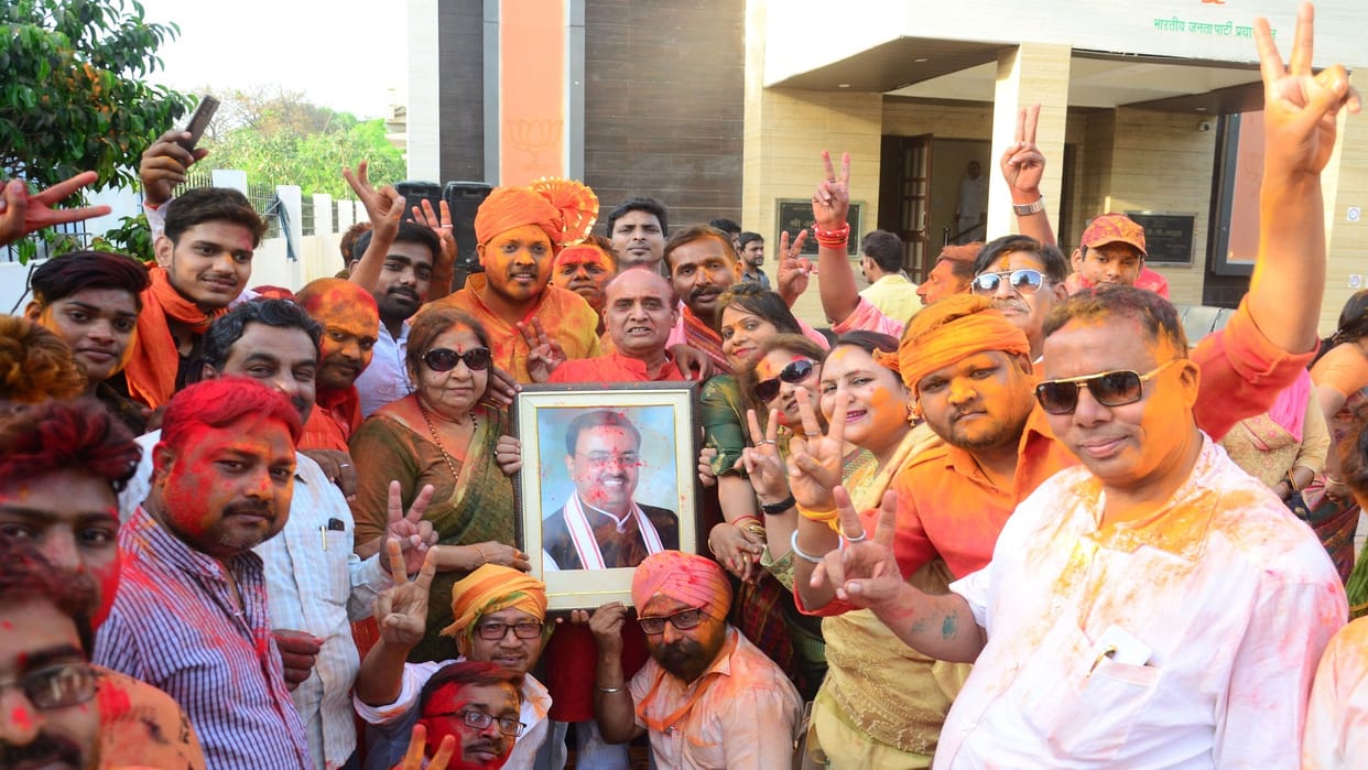 After Keshav Prasadf Maurya became Deputy CM BJP workers celebrated Diwali with Holi
