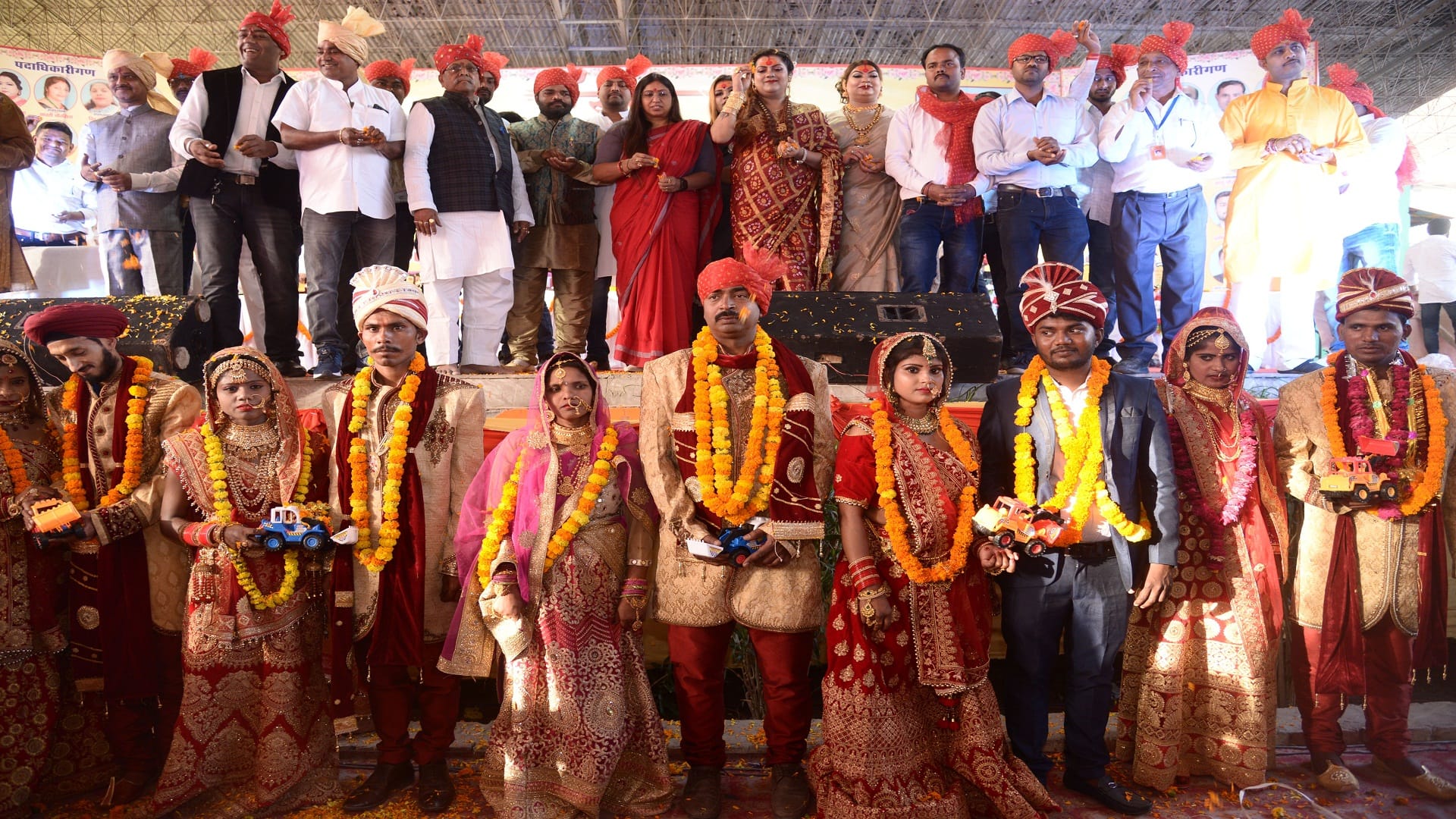 Prayagraj: Bulldozer gifted to newlyweds in mass marriage