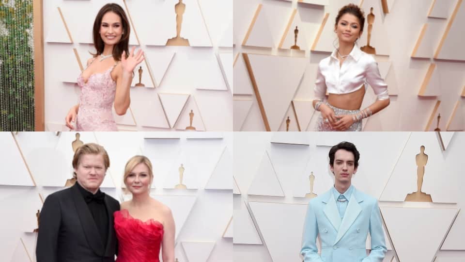 Oscars 2022 Red Carpet Jessica Chastain Alana Haim Kirsten Dunst Saniyya Sidney and Alana Haim look