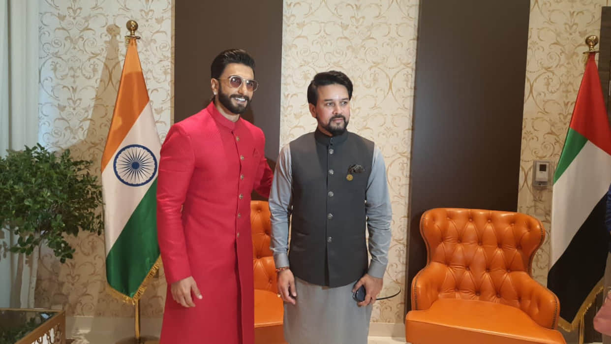 Bollywood Actor Ranveer Singh with Union Minister Anurag Thakur at the India Pavilion in Dubai Expo 2020