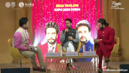 Bollywood Actor Ranveer Singh with Union Minister Anurag Thakur at the India Pavilion in Dubai Expo 2020