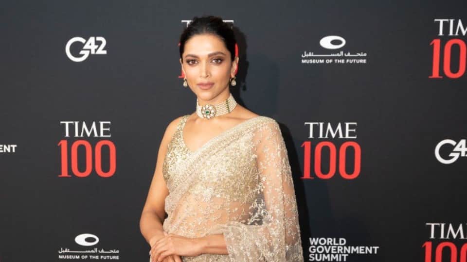 Deepika Padukone attends TIME100 Gala and Impact Awards at the Museum of the Future in Dubai in Sari with Ranveer Singh