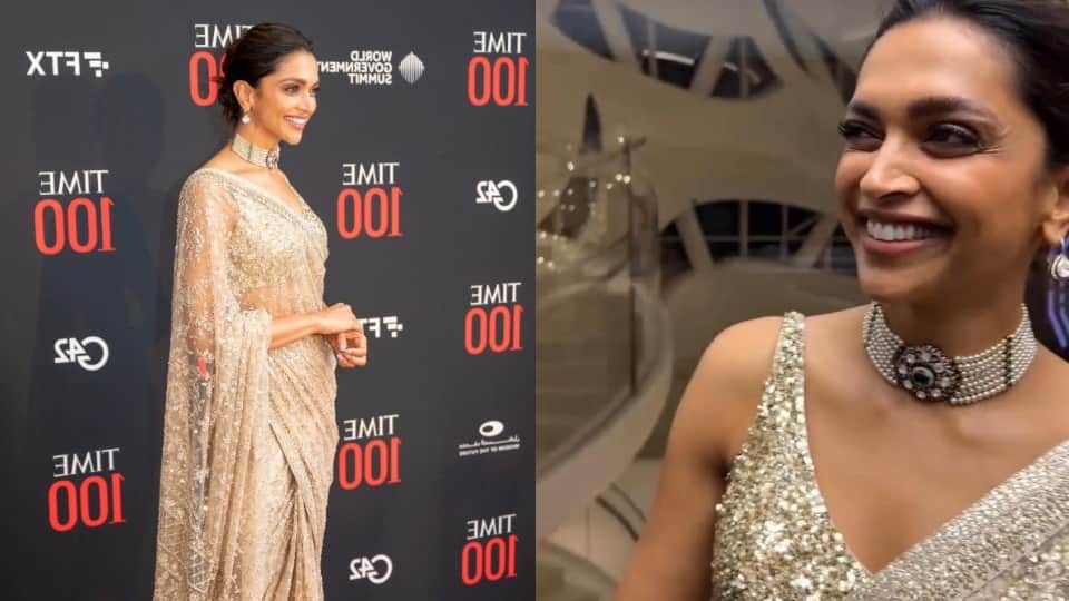 Deepika Padukone attends TIME100 Gala and Impact Awards at the Museum of the Future in Dubai in Sari with Ranveer Singh
