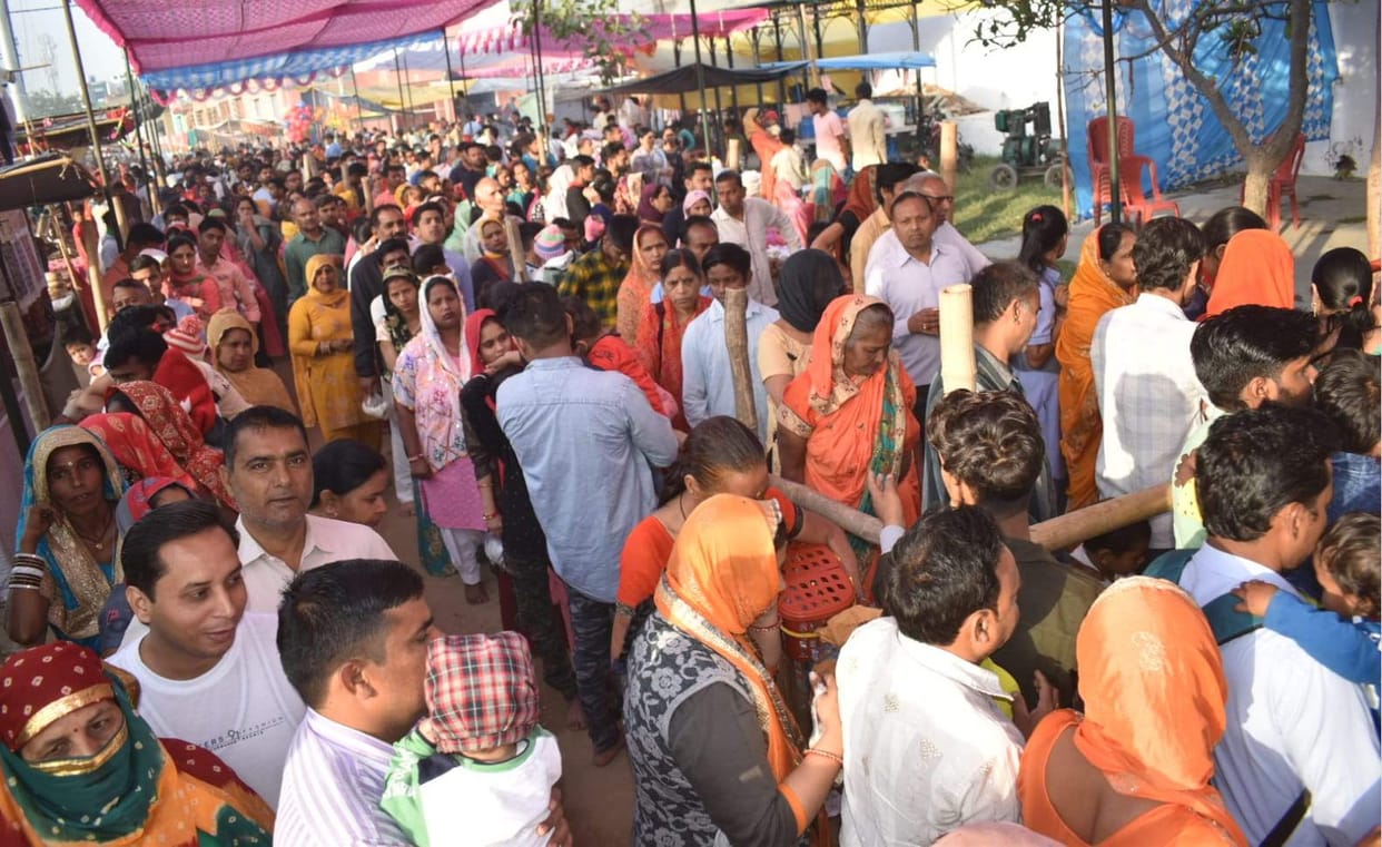 Crowd of devotees gathered at Lalita Devi temple