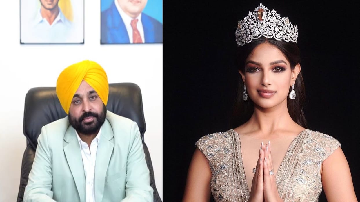 miss universe harnaaz kaur meeting with punjab cm bhagwant mann at his official residence
