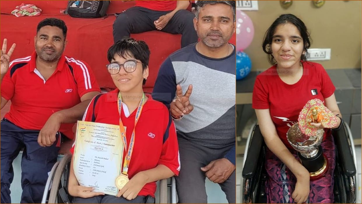 Ayushi of Haryana won three gold medals in the 21st National Para Swimming Competition