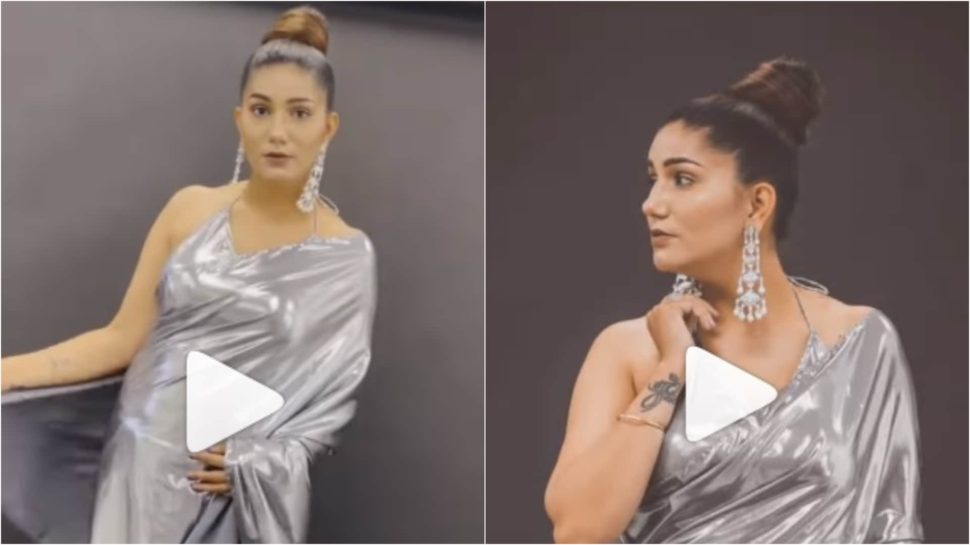sapna choudhary latest video in silver saree