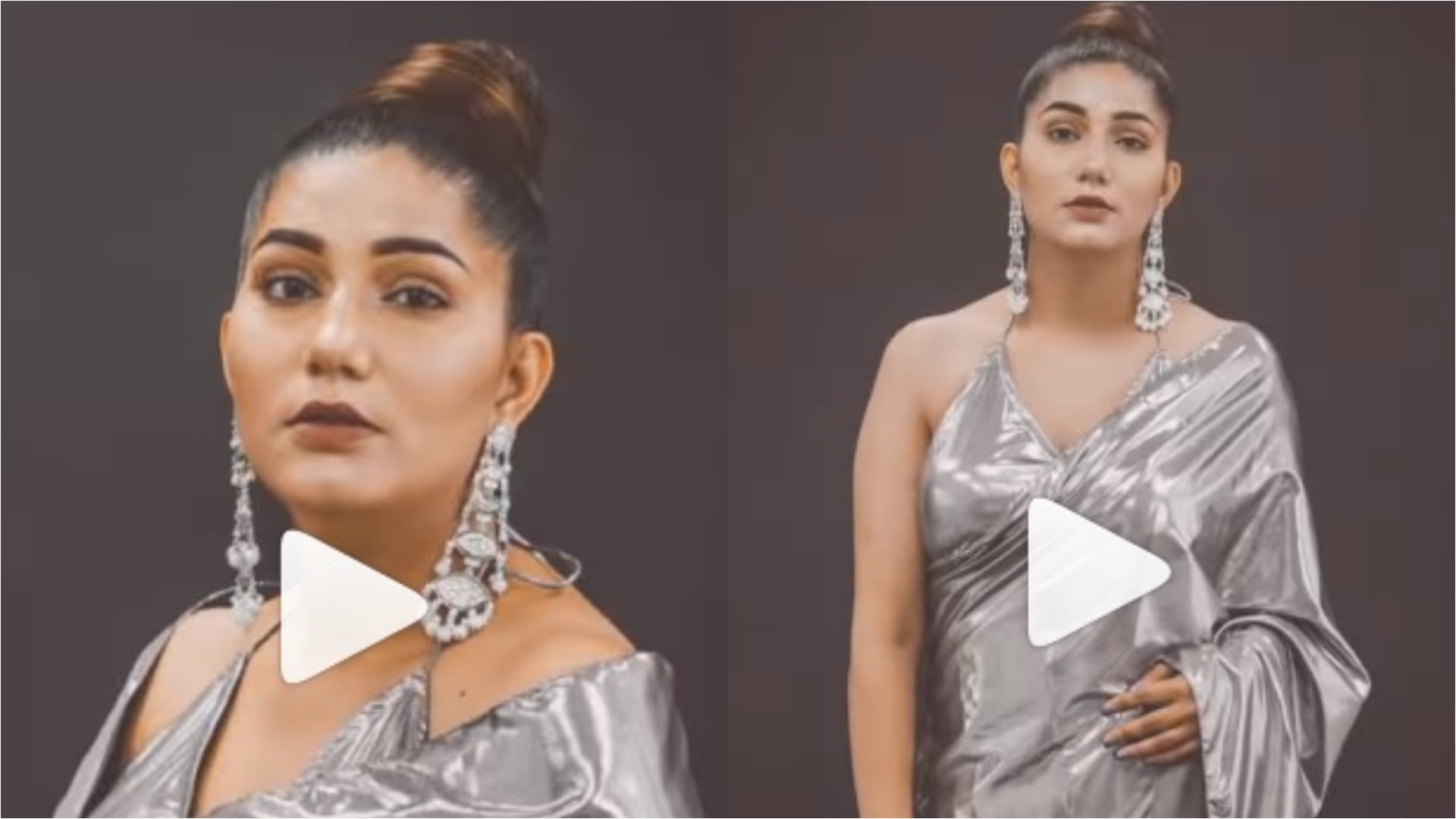 sapna choudhary latest video in silver saree