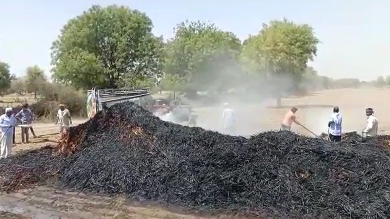 Crops burnt to ashes due to fire in two fields of Nagaur