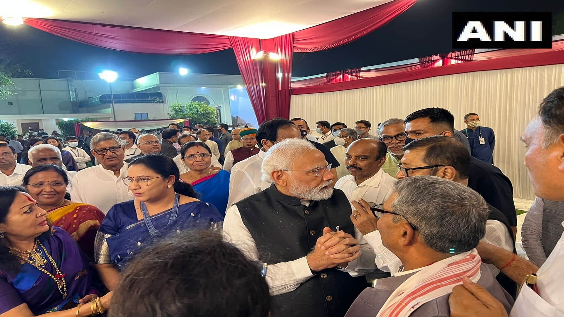 Prime Minister Narendra Modi arrives at the farewell ceremony of the 72 outgoing Rajya Sabha members
