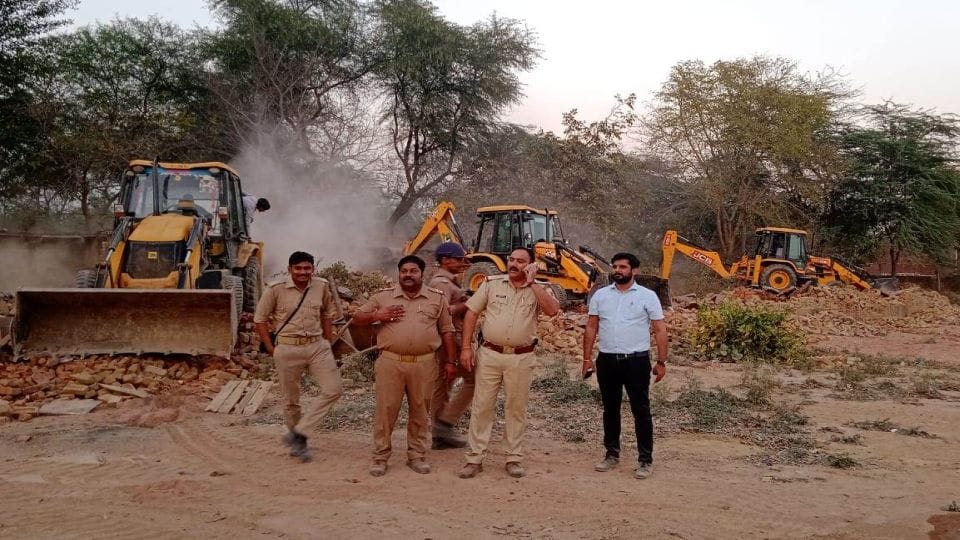 Samajwadi Party leader brick kiln demolished by bulldozer in Etah