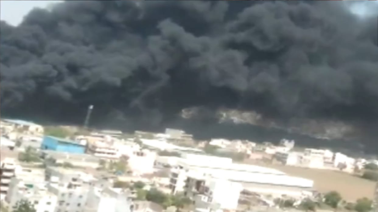 Fire breaks out in a garbage dump near Basai village in Gurugram