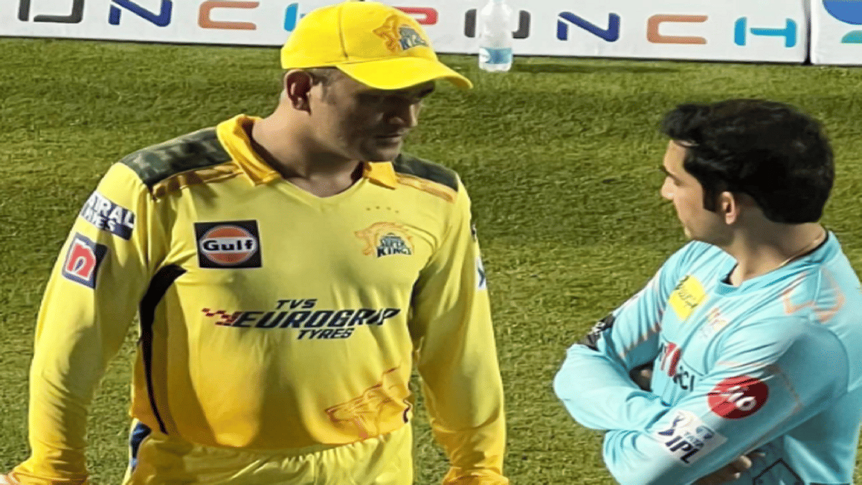 nice catching up skipper captioned Gautam Gambhir sharing photos of MS Dhoni during CSK vs LSG Match ipl 2022