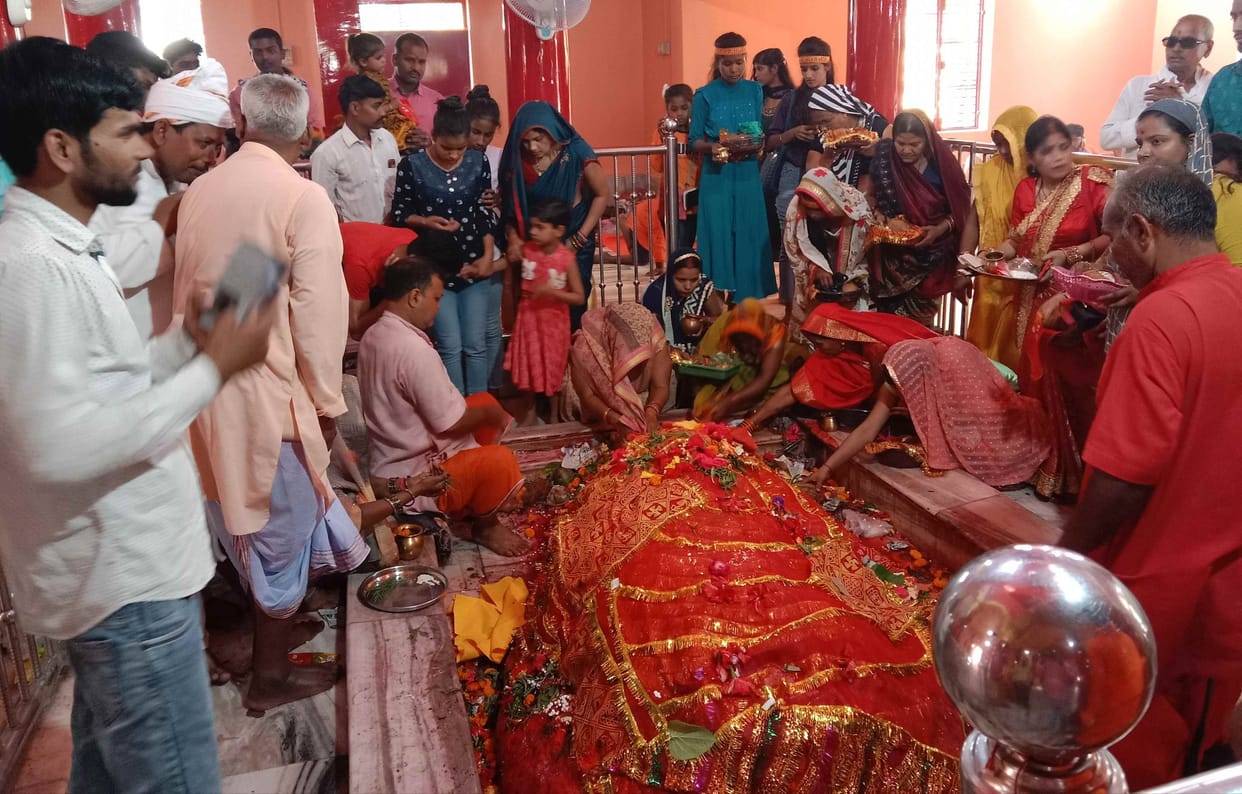 Devotees gathered in the temples of Goddess