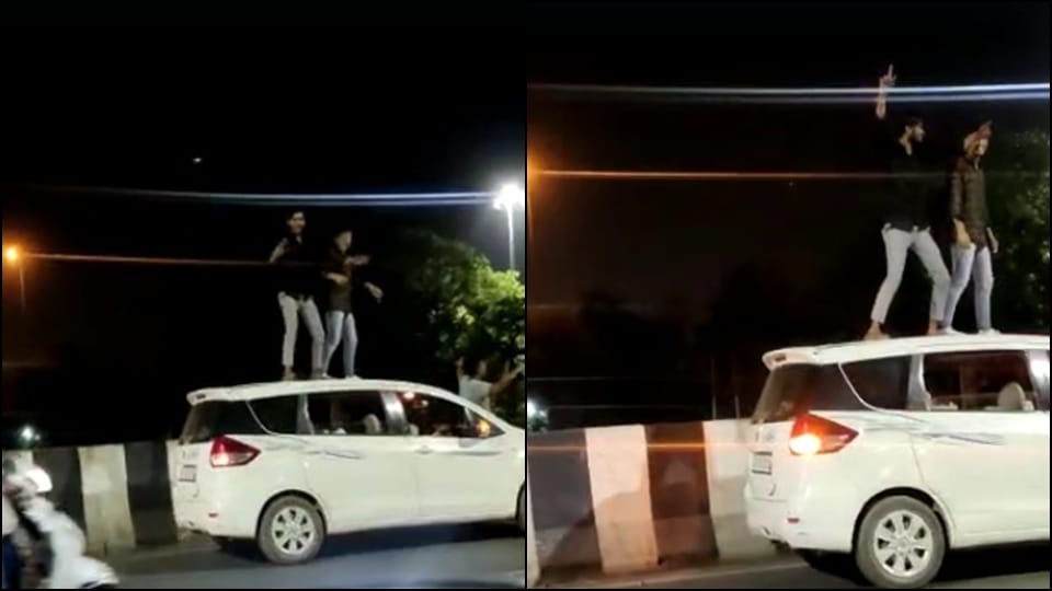five youth dancing on the roof of a car in ghaziabad after viral video police took action