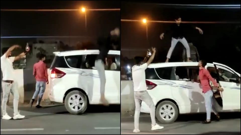 five youth dancing on the roof of a car in ghaziabad after viral video police took action