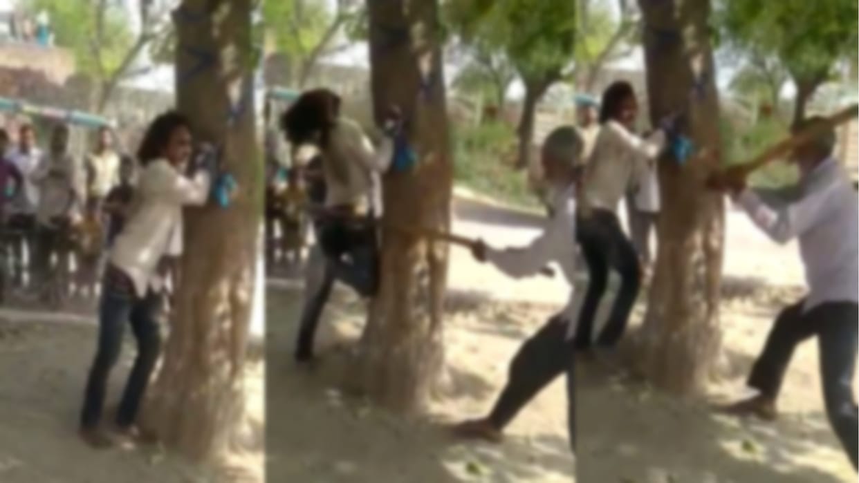UP News: a young man was beaten up tied to tree in Meerut video viral