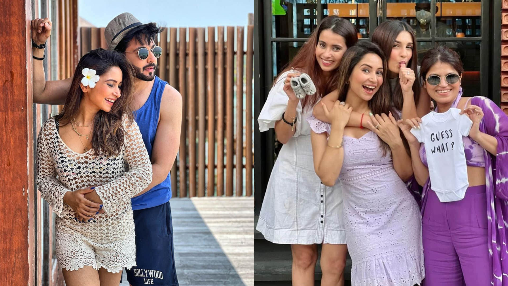 tv actor dheeraj dhoopar vinny  arora baby shower party photos viral with sanaya irani and ridhi dogra