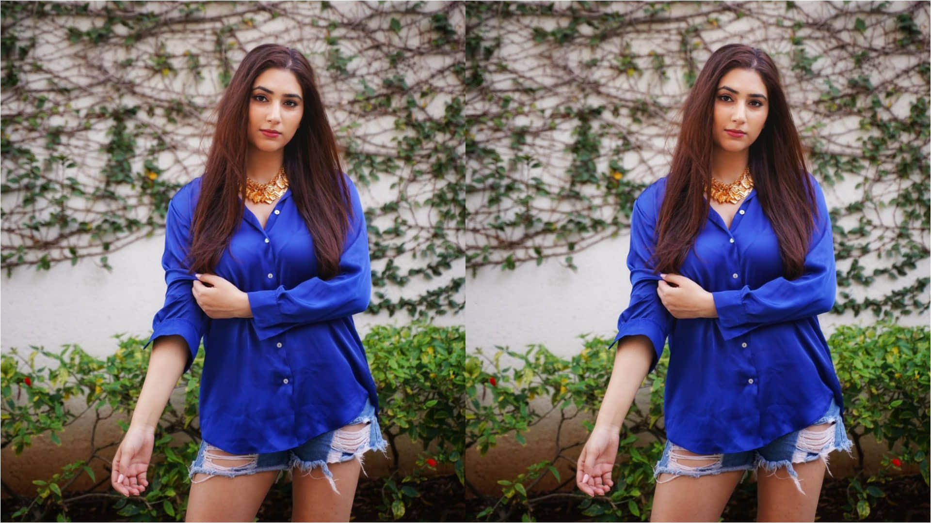 disha parmar stuns in satin blue shirt with distressed shorts husband rahul vaidya give reaction
