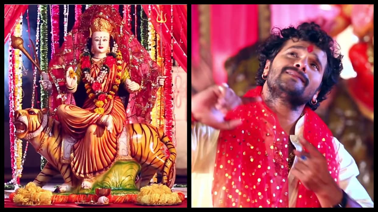 Bhojpuri singer Khesari lal yadav devi geet duara jagrata hoi video getting viral on social media