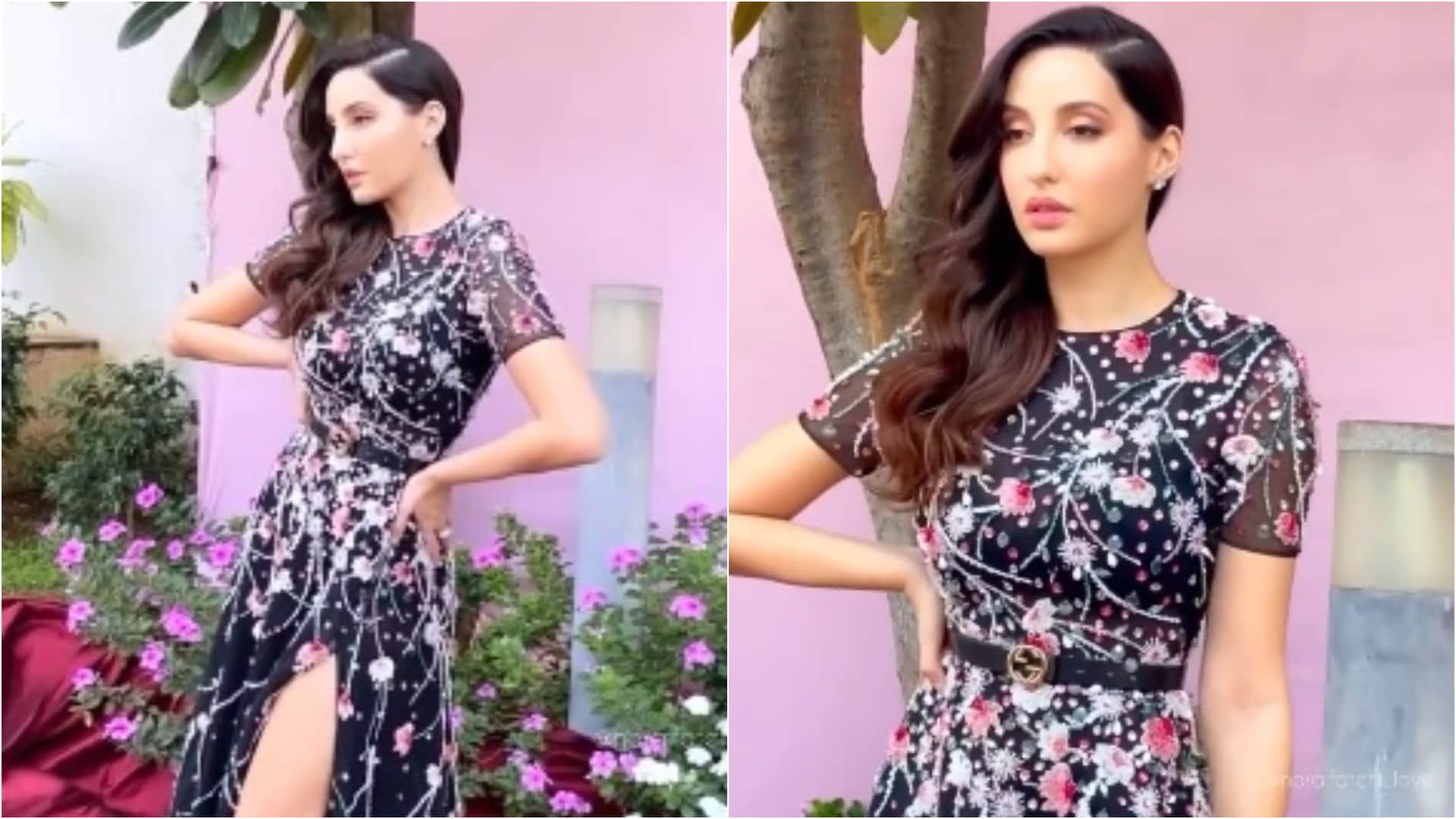 nora fatehi glow in white mini dress adorn with feather